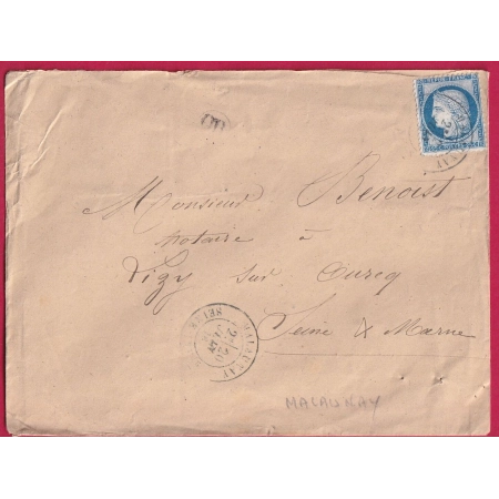 N°60 CAD TYPE 18 MALAUNAY SEINE INFERIEURE POUR LIZY SUR OURCQ LETTRE COVER FRANCE