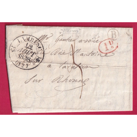 CAD TYPE 12 LAMBESC BOUCHES DU RHONE BOITE RURALE B ALLEINS + DECIME RURAL POUR TARASCON LETTRE COVER FRANCE