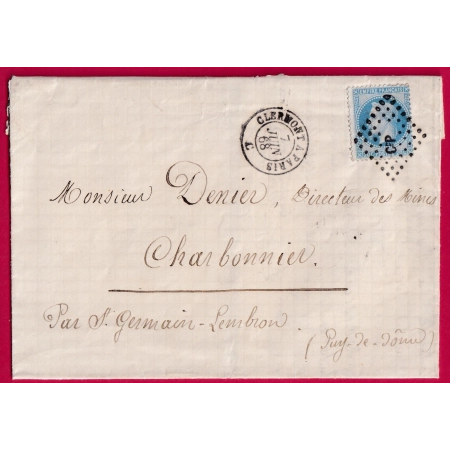 N°29 AMBULANT CLERMONT A PARIS CP POUR CHARBONNIER LETTRE COVER FRANCE