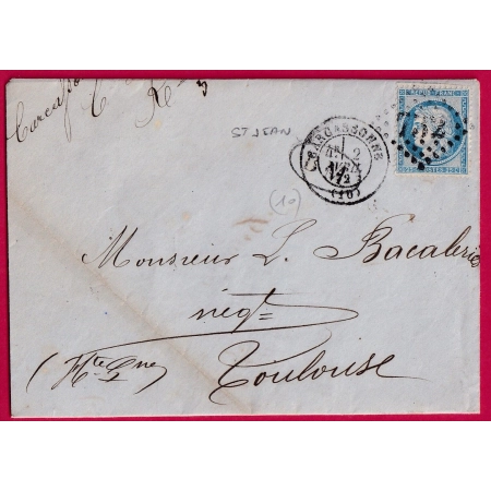 N°60 GC 732 CARCASSONNE AUDE BM DE ST JEAN POUR TOULOUSE LETTRE COVER FRANCE