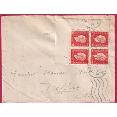 N°685 BLOC DE 4 CAHORS LOT 1945 POUR TREFFORT AIN LETTRE COVER FRANCE