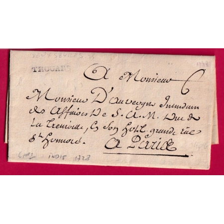 MARQUE THOUARS DEUX SEVRES LENAIN N°2 1728 INDICE 15 POUR PARIS LETTRE COVER FRANCE