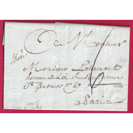 MARQUE MANUSCRIT BLERE INDRE ET LOIRE 1792 POUR PARIS LENAIN N°1 INDICE 15 POUR PARIS LETTRE COVER FRANCE