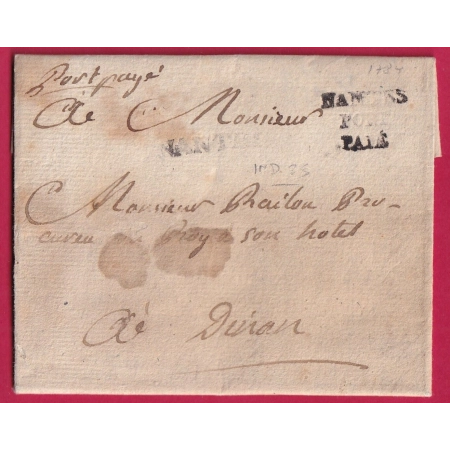 MARQUE NANTES POUR PAYE LENAIN N°9 1784 INDICE 25 +LENAIN N°5 LOIRE INFERIEURE POUR DINAN LETTRE COVER FRANCE