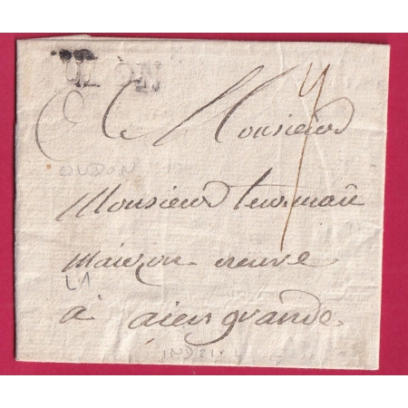 MARQUE OUDON LOIRE INFERIEURE LENAIN N°1A A SEC 1784 INDICE 21 POUR AIGUERANDE LETTRE COVER FRANCE