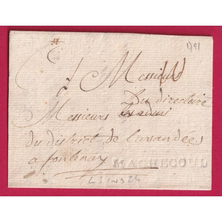MARQUE MACHECOUL A SEC 1791 LENAIN N°3 INDICE 24 LOIRE INFERIEURE POUR FONTENAY VENDEE LETTRE COVER FRANCE
