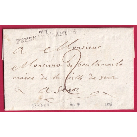 MARQUE 71 FRESNAY SUR SARTHE 1816 INDICE 14 LETTRE COVER FRANCE
