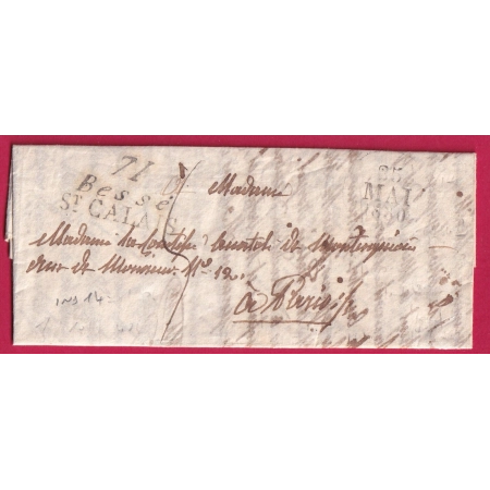 DOUBLE CURSIVE 71 BESSE ST CALAIS SARTHE 1830 POUR PARIS INDICE 14 LETTRE COVER FRANCE