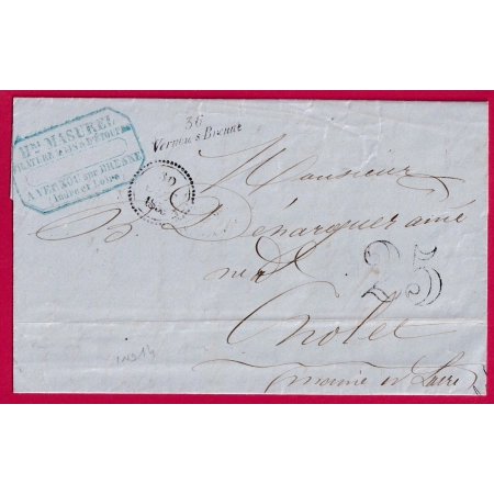CURSIVE 36 VERNOU SUR BRENNE INDRE ET LOIRE DATEUR B 1853 POUR CHOLET LETTRE COVER FRANCE