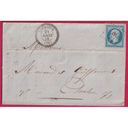 N°14 PC 957 CORMATIN SAONE ET LOIRE CAD TYPE 22 POUR CHALON SUR SAONE LETTRE COVER FRANCE