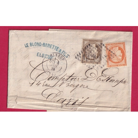 N° 38 56 GC 1386 ELBEUF SEINE INFERIEURE POUR PARIS LETTRE COVER FRANCE