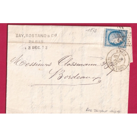 N°60B TYPE II PARIS ETOILE 22 RUE TAITBOUT POUR BORDEAUX BELLE COMBINAISON LETTRE COVER FRANCE