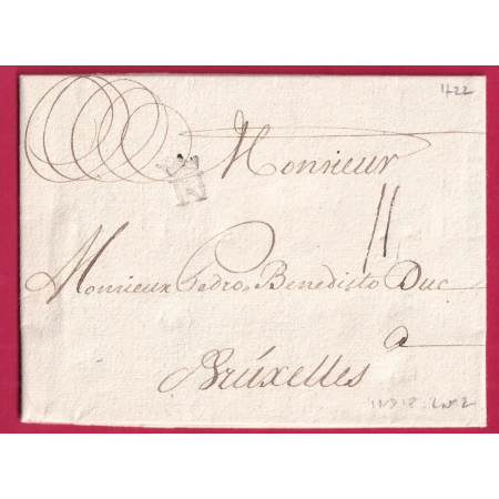 MARQUE N COURONNE NANTES LOIRE INFERIEURE LENAIN N°2 INDICE 18 1722 POUR BRUXELLES BELGIQUE LETTRE COVER FRANCE