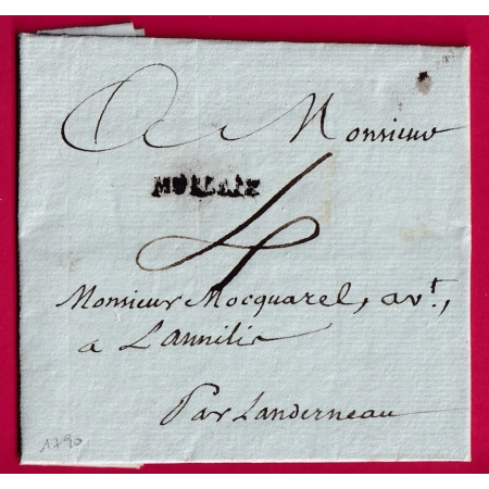 MARQUE MORLAIX FINISTERE 1790 LENAIN N°18 INDICE 9 POUR LANDERNEAU LETTRE COVER FRANCE