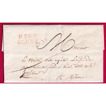 MARQUE P70P CLUNY SAONE ET LOIRE EN ROUGE POUR MACON INDICE 13 LETTRE COVER FRANCE