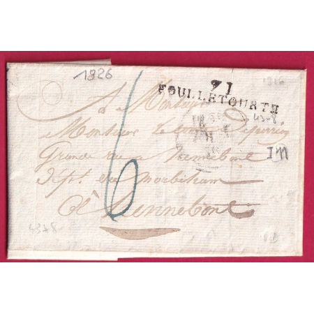 MARQUE 71 FOULLETOURTE SARTHE 1826 INDICE INDICE 11 POUR HENNEBONT MORBIHAN LETTRE COVER FRANCE