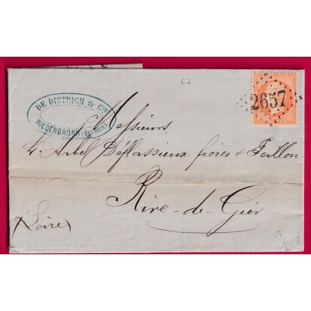 N°23 GC 2657 NIEDERBRONN BAS RHIN POUR RIVE DE GIERS LOIRE LETTRE COVER FRANCE