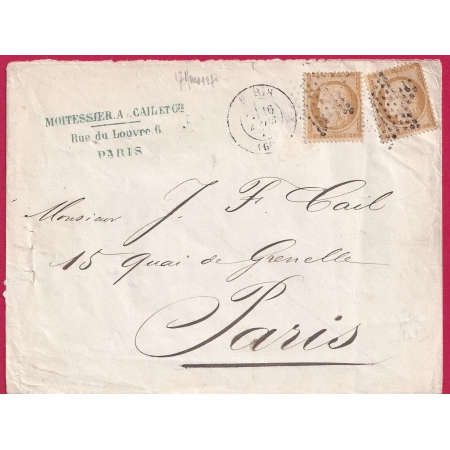 N°36 X2 DOUBLE PORT LOCAL PARIS BUREAU CENTRAL 16 MARS 1871 AU DOS PARIS GRENELLE RECETTES REUNIES ? LETTRE COVER FRANCE