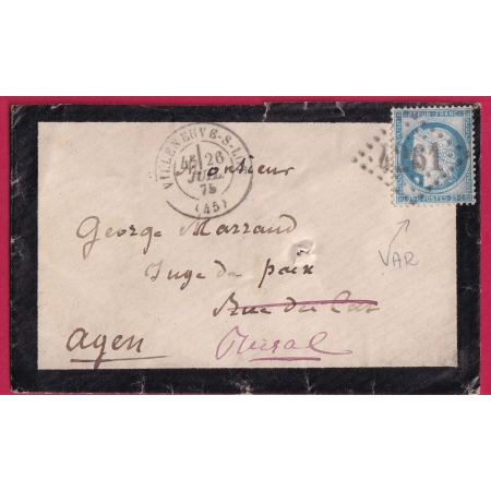 N°60 VARIETE TACHE SOUS LE COUP GC 4261 VILLENEUVE SUR LOT ET GARONNE LETTRE COVER FRANCE