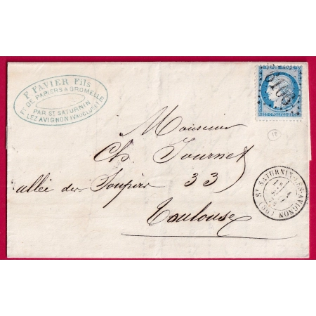 N°60 GC 6106 ST SATURNIN LES AVIGNON VAUCLUSE POUR TOULOUSE LETTRE COVER FRANCE