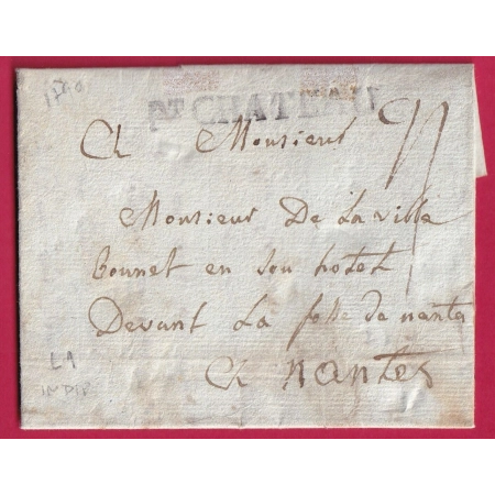 MARQUE PONT CHATEAU LOIRE INFERIEURE LENAIN N°1 1790 POUR NANTES INDICE 18 LETTRE COVER FRANCE