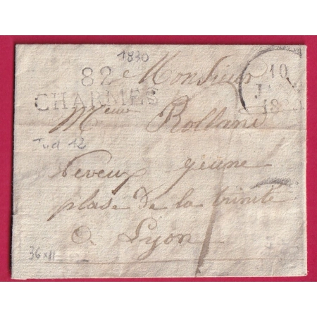MARQUE 82 CHARMES VOSGES 1830 POUR LYON INDICE 12 LETTRE COVER FRANCE