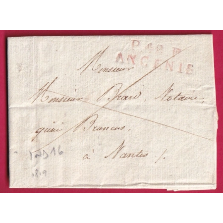 MARQUE P42P ANCENIS EN ROUGE 1819 31X10 POUR NANTES INDICE 16 LETTRE COVER FRANCE
