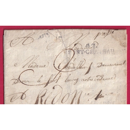 MARQUE 42 PONT CHATEAU LOIRE INFERIEURE 1819 INDICE 18 POUR REDON ILLE ET VILAINE LETTRE COVER FRANCE