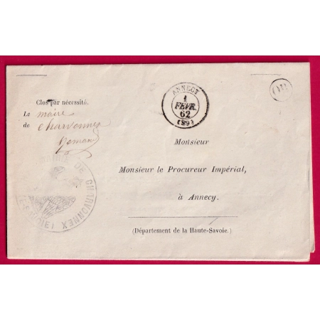CAD TYPE 15 ANNECY HAUTE SAVOIE OR CHARVONNEX ENVELOPPE REUTILISEE 1862 LETTRE COVER FRANCE