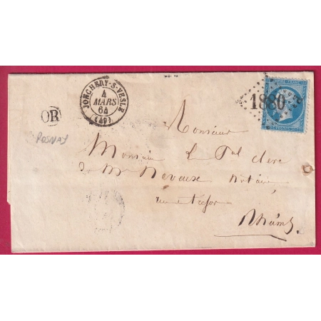 N°22 GC 1880 JONCHERRY SUR VESLE MARNE OR ROSNAY POUR REIMS LETTRE COVER FRANCE