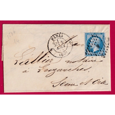 N°14 PARIS POTHION 1528 BUREAU N GL INDICE 14 POUR LUZARCHES LETTRE COVER FRANCE