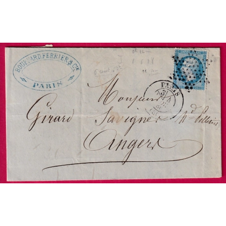 N°22 PARIS ETOILE PLEINE BUREAU CENTRAL INDICATEUR DE LEVEE POUR ANGERS LETTRE COVER FRANCE