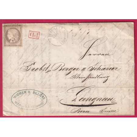 N°56 GC2239 MARSEILLAN HERAULT CAD TYPE 16 POUR LANGNAU SUISSE LETTRE COVER FRANCE