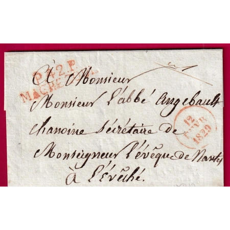 MARQUE P42P MACHECOUL LOIRE INFERIEURE EN ROUGE 1829 POUR NANTES INDICE 19 LETTRE COVER FRANCE