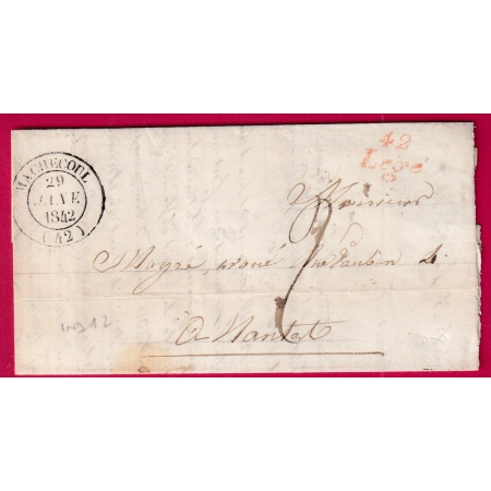 CURSIVE 42 LEGE EN ROUGE LOIRE INFERIEURE CAD TYPE 14 MACHECOUL POUR NANTES INDICE 12 LETTRE COVER FRANCE