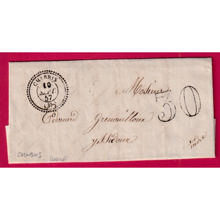 CAD TYPE 22 CHABRIS INDRE CAD TYPE 22 TAXE TAMPON 30 LETTRE COVER FRANCE