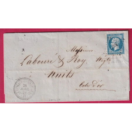 N°14 PC 3327 LE TEMPLE DE BRETAGNE LOIRE INFERIEURE INDICE 17 POUR NUITS COTE D'OR LETTRE COVER FRANCE