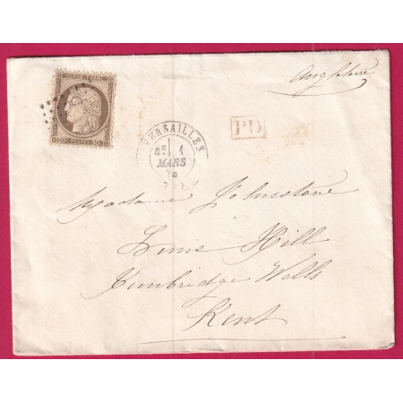 N°56 GC 4158 VERSAILLES SEINE ET OISE POUR TURNBRIDGE WELLS ANGLETERRE KENT ROYAUME UNIS AMBULANT AU DOS COVER FRANCE