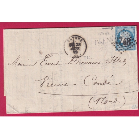 N°60 GRANDE CASSURE 150A2 GC 2748 ORTHEZ BASSES PYRYNEES POUR VIEUX CONDE NORD LETTRE COVER FRANCE