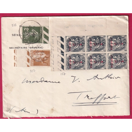 N°157 BLOC DE 6 278 282 ROUEN SEINE INFERIEURE POUR TREFFORT AIN 1934 LETTRE COVER FRANCE