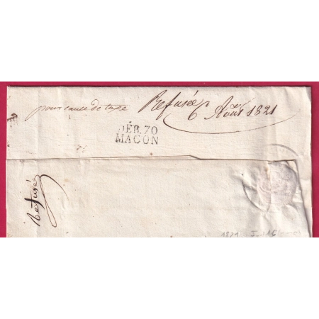 DEBOURSE DEB 70 MACON SAONE ET LOIRE 1821 DEPART 70 MONT CENIS INDICE 16 LETTRE COVER FRANCE
