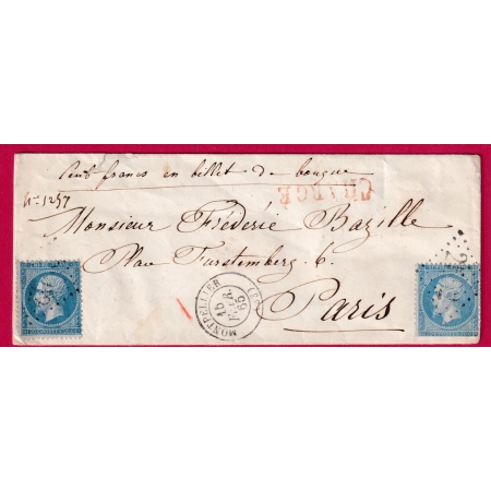N°22 X2 LETTRE CHARGE MONTPELLIER HERAULT POUR PARIS LETTRE COVER FRANCE