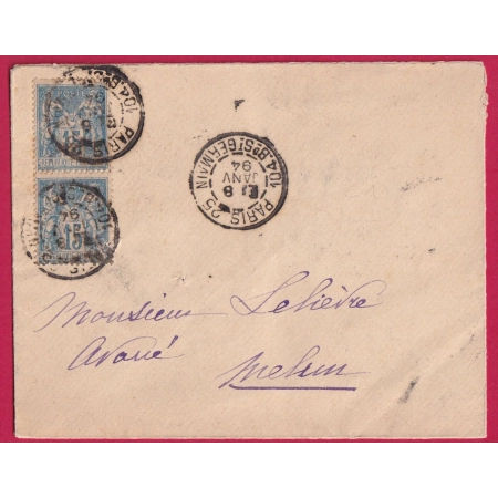 N°90 PAIRE LEVEE EXCEPTIONNELLE PARIS BD ST GERMAIN LEVEE E1 POUR MELUN 1894 LETTRE COVER FRANCE