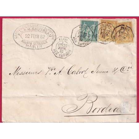 N°75 92 X2 LEVEE EXCEPTIONNELLE PARIS RUE TAITBOUT LEVEE E1 POUR BORDEAUX LETTRE COVER FRANCE