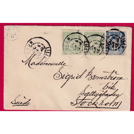 N°90 105 LILLE NORD POUR STOCKHOLM SUEDE LETTRE COVER FRANCE