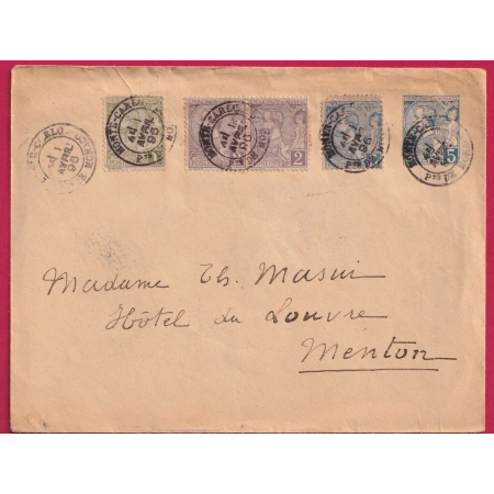 N°11 12 PAIRE 13 X2 MONTE CARLO PTE DE MONACO 1896 POUR MENTON ALPES MARITIMES LETTRE COVER FRANCE