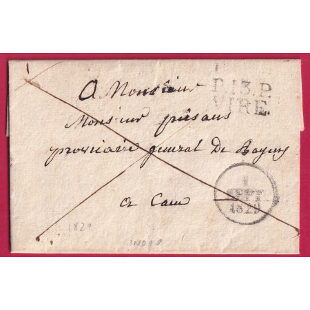 MARQUE P13P VIRE CALVADOS POUR CAEN 1829 INDICE 10 LETTRE COVER FRANCE