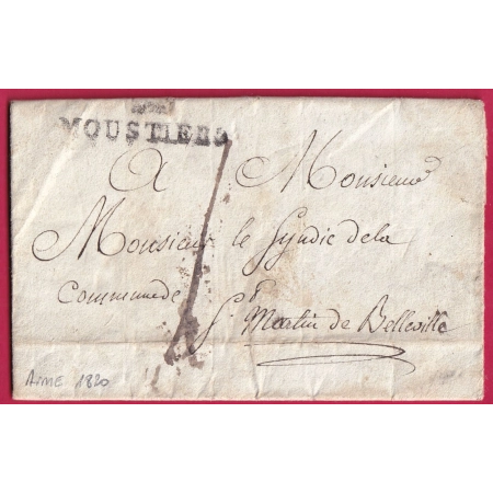 MARQUE GRATTEE MOUTIERS SAVOIE ETATS SARDE TEXTE DE AIME TAXE LOCALE 1 ST MARTIN DE BELLEVILLE 1820 LETTRE COVER FRANCE