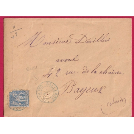 N°90 CAD BALLEROY CALVADOS EN BLEU POUR BAYEUX LETTRE COVER FRANCE