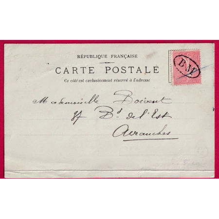 N°129 CAD OVALE BM AVRANCHES MANCHE 1906 LETTRE COVER FRANCE TYPE SEMEUSE LIGNEE
